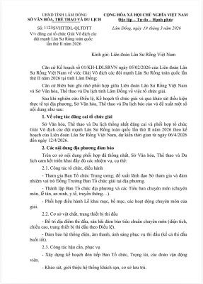 Thông báo: điều chỉnh địa điểm thi đấu giải " Vô địch các đội mạnh Lân sư rồng toàn quốc lần thứ II năm 2026"